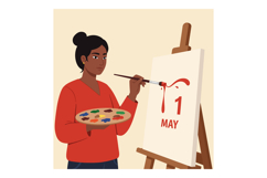 Woman painting May first artwork on canvas with red paint in Product Image 1