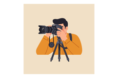Photographer Taking Picture with Camera on Tripod in Orange Product Image 1