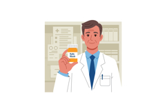Male Pharmacist Holding Safe Work Medication Bottle in Pharm Product Image 1