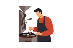 Barista roasting coffee beans with professional machine in c Product Image 1