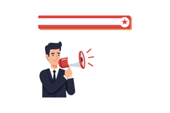 Businessman with megaphone making announcement in red and wh Product Image 1