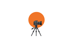 Professional camera on tripod with orange circle background Product Image 1