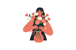 Woman arranging pink and white roses in vase floral bouquet Product Image 1