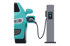 Electric car charging station with teal vehicle front side v Product Image 1