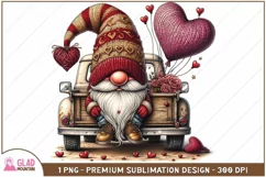 Valentine Gnome in the back of a vintage floral pickup truck Product Image 1