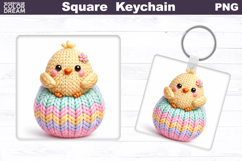 Cute Knitted Chick Square Keychain Sublimation | Easter Baby Product Image 1