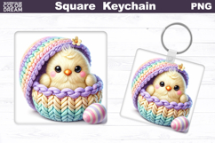 Cute Knitted Chick Square Keychain Sublimation | Easter Baby Product Image 1