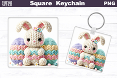 Cute Knitted Bunny Square Keychain Sublimation | Easter Baby Product Image 1