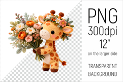Knitted Baby Giraffe with Flowers Clipart. Perfect for Mothers Day gifts, birthday designs, spring celebrations, and heartfelt handmade creations.