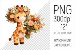 Knitted Baby Giraffe with Flowers Clipart. Perfect for Mothers Day gifts, birthday designs, spring celebrations, and heartfelt handmade creations.
