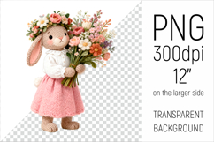 Knitted Bunny with Flowers Clipart. Spring Floral Animal Illustration is perfect for spring-themed nursery decor, greeting cards, seasonal gifts, and sublimation products.