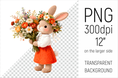 Knitted Bunny with Flowers Clipart. Spring Floral Animal Illustration is perfect for spring-themed nursery decor, greeting cards, seasonal gifts, and sublimation products.