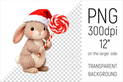 Knitted Christmas Bunny with Lollipop. This illustration is created in a soft, cozy, handmade knit style, making it ideal for seasonal crafts and gifts.