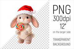 Knitted Christmas Bunny with Lollipop. This illustration is created in a soft, cozy, handmade knit style, making it ideal for seasonal crafts and gifts.