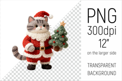 Knitted Christmas Cat with firtree. This illustration is created in a soft, cozy, handmade knit style, making it ideal for seasonal crafts and gifts.