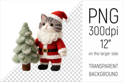Knitted Christmas Cat with firtree. This illustration is created in a soft, cozy, handmade knit style, making it ideal for seasonal crafts and gifts.