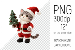 Knitted Christmas Cat with firtree. This illustration is created in a soft, cozy, handmade knit style, making it ideal for seasonal crafts and gifts.