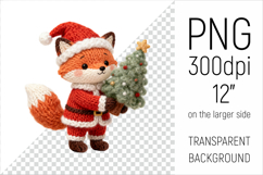 Knitted Christmas Fox with Firtree Clipart. This illustration is created in a cozy, handmade knit style, making it ideal for seasonal crafts, and gifts
