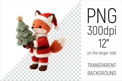 Knitted Christmas Fox with Firtree Clipart. This illustration is created in a cozy, handmade knit style, making it ideal for seasonal crafts, and gifts