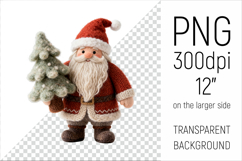 Knitted Christmas Gnome with Fir Tree Clipart. This illustration is created in a soft, cozy, handmade knit style, making it ideal for seasonal crafts.