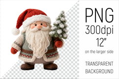 Knitted Christmas Gnome with Fir Tree Clipart. This illustration is created in a soft, cozy, handmade knit style, making it ideal for seasonal crafts.