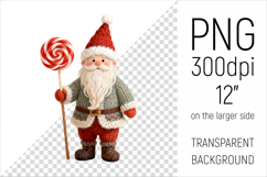 Knitted Christmas Gnome with Lollipop Clipart. This illustration is created in a soft, cozy, handmade knit style, making it ideal for seasonal crafts.