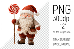 Knitted Christmas Gnome with Lollipop Clipart. This illustration is created in a soft, cozy, handmade knit style, making it ideal for seasonal crafts.