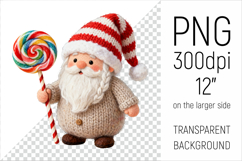 Knitted Christmas Gnome with Lollipop Clipart. This illustration is created in a soft, cozy, handmade knit style, making it ideal for seasonal crafts.
