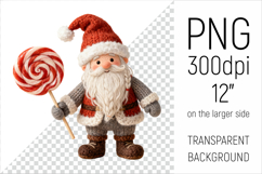 Knitted Christmas Gnome with Lollipop Clipart. This illustration is created in a soft, cozy, handmade knit style, making it ideal for seasonal crafts.