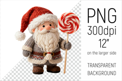 Knitted Christmas Gnome with Lollipop Clipart. This illustration is created in a soft, cozy, handmade knit style, making it ideal for seasonal crafts.