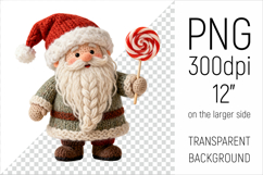 Knitted Christmas Gnome with Lollipop Clipart. This illustration is created in a soft, cozy, handmade knit style, making it ideal for seasonal crafts.