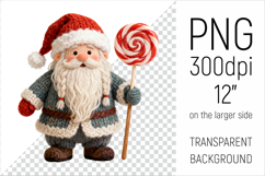 Knitted Christmas Gnome with Lollipop Clipart. This illustration is created in a soft, cozy, handmade knit style, making it ideal for seasonal crafts.