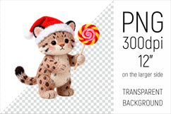 Knitted Christmas Leopardwith Lollipop. This illustration is created in a soft, cozy, handmade knit style, making it ideal for seasonal crafts and gifts.