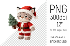 Knitted Christmas Lynx with firtree. This illustration is created in a soft, cozy, handmade knit style, making it ideal for seasonal crafts and gifts.