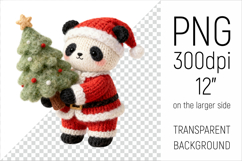 Knitted Christmas  Panda with firtree. This illustration is created in a soft, cozy, handmade knit style, making it ideal for seasonal crafts and gifts.