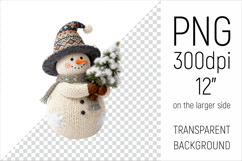 Knitted Christmas Snowman Clipart. This illustration is created in a soft, cozy, handmade knit style, making it ideal for seasonal crafts, gifts, and digital creations.