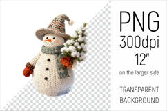 Knitted Christmas Snowman Clipart. This illustration is created in a soft, cozy, handmade knit style, making it ideal for seasonal crafts, gifts, and digital creations.