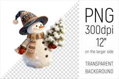 Knitted Christmas Snowman Clipart. This illustration is created in a soft, cozy, handmade knit style, making it ideal for seasonal crafts, gifts, and digital creations.