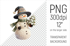 Knitted Christmas Snowman Clipart. This illustration is created in a soft, cozy, handmade knit style, making it ideal for seasonal crafts, gifts, and digital creations.