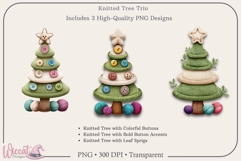 Knitted Christmas Tree PNG Bundle | 3 Sublimation Designs Product Image 1