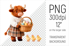 Knitted Cow with Easter Basket and Chicks. Farm Animal Clipart. Ideal for sublimation projects, nursery decor, classroom materials, and digital products.