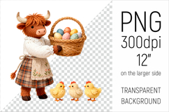Knitted Cow with Easter Basket and Chicks. Farm Animal Clipart. Ideal for sublimation projects, nursery decor, classroom materials, and digital products.