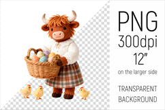Knitted Cow with Easter Basket and Chicks. Farm Animal Clipart. Ideal for sublimation projects, nursery decor, classroom materials, and digital products.