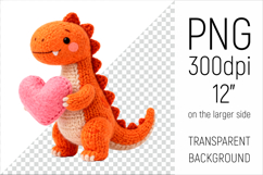 Knitted Dino with Heart Clipart. This illustration is perfect for Valentines Day projects, nursery decor, baby gifts, and cute sublimation designs.