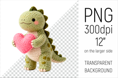 Knitted Dino with Heart Clipart. This illustration is perfect for Valentines Day projects, nursery decor, baby gifts, and cute sublimation designs.