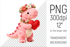 Knitted Dino with Heart Clipart. This illustration is perfect for Valentines Day projects, nursery decor, baby gifts, and cute sublimation designs.