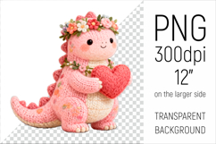 Knitted Dino with Heart Clipart. This illustration is perfect for Valentines Day projects, nursery decor, baby gifts, and cute sublimation designs.