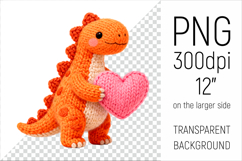 Knitted Dino with Heart Clipart. This illustration is perfect for Valentines Day projects, nursery decor, baby gifts, and cute sublimation designs.