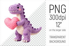 Knitted Dino with Heart Clipart. This illustration is perfect for Valentines Day projects, nursery decor, baby gifts, and cute sublimation designs.