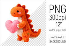 Knitted Dino with Heart Clipart. This illustration is perfect for Valentines Day projects, nursery decor, baby gifts, and cute sublimation designs.